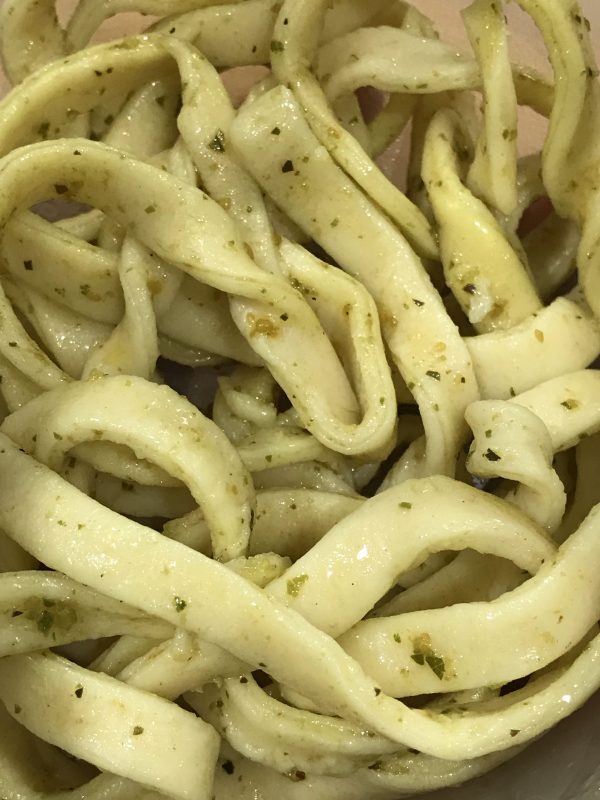 Fresh pasta with pesto sauce